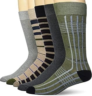 Amazon Essentials Men's Comfortable Patterned Cotton Crew Dress Socks, 5 Pairs