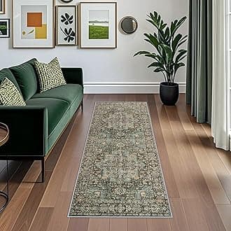 TOPRUUG Green Washable Runners for Hallways: 2x6 Kitchen Runner Rugs with Rubber Backing Non Slip Vintage Boho Long Carpet for Living Room Bedroom Bathroom Entryway (Green, 2X6)