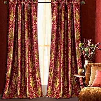Loom and Mill Luxury Red Damask Curtains for Bedroom, Textured Lined Jacquard Curtain 2 Panels with Tiebacks, Window Curtain for Living Room Banquet Christmas Decor, Rod Pocket(52”Wx 84”L, 2 Panels)