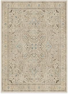 Washable Vintage Area Rug – Kamran Ivory Opal 5x7, Stain-Resistant, Non-Slip – Medium Machine Washable Rugs for Living Room, Bedroom, Hallway, Entryway & Office–with Standard Pad