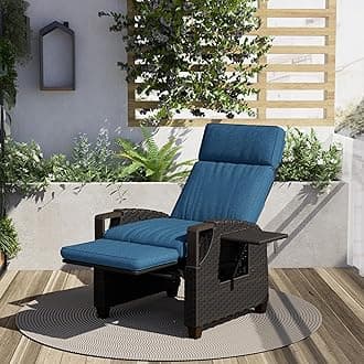 Grand patio Recliner Sun Lounger Adjustable Position Backrest Armchair with Flip Table and Cushion Lounge Chair Sunlounger for Garden, Yard, Patio, Outdoor (Peacock Blue, Double Push Button)