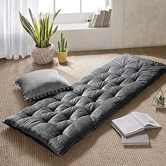 Intelligent Design Floor Pillow Lounger Luxurious Chenille Tufted, Piping Border, 3" Floor Lounger for Naps, Yoga, Games, Roll-Up & Travel-Friendly Sleeve Handle, Edelia, 27"W x 74"L x 3"H Charcoal