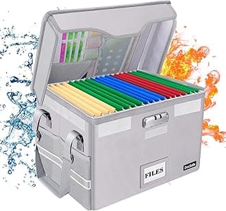 DocSafe File Box Fireproof Document Box with Lock, File Storage Organizer Box with Insert Pocket,Collapsible Portable File Box Home Office File Cabinet with Handle for Hanging Letter/Legal