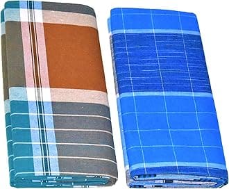 TUNI MANI Men's Stitched Cotton Lungi; 2.10mtr; Free Size (Pack of 2) (Pattern May Vary)
