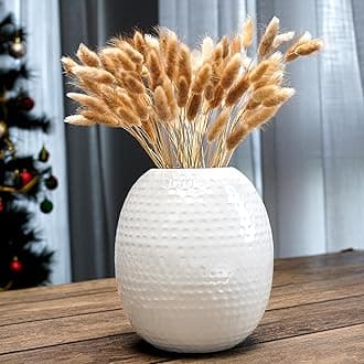 White Metal Hammered Oval Shape Vase for Home Decor Decoratives for Indoor Outdoor Living Room Balcony | Best Gift for Birthday Anniversary Festival | 1 Large Pcs (Flower not Included)
