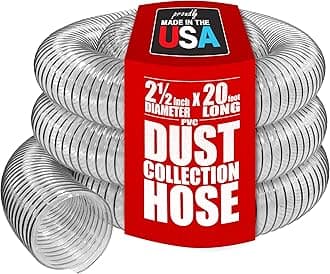 2-1/2" x 20' PVC Dust Collection Hose, Puncture Resistant, Carbon Steel Wire, Clear Flexible PVC Dust Collector Hose, Proudly Made in USA