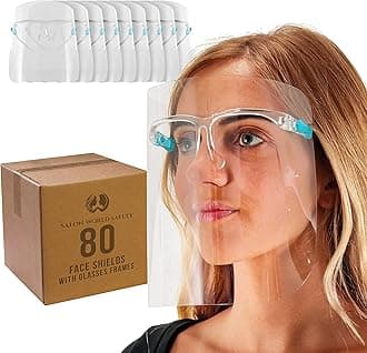TCP Global Salon World Safety 80 Face Shields with Glasses Frames (20 Packs of 4) - Ultra Clear Protective Full Face Shields to Protect Eyes, Nose, Mouth - Anti-Fog PET Plastic, Goggles
