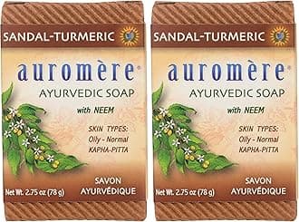 Auromere Ayurvedic Bar Soap, Sandal Turmeric - Eco Friendly, Handmade, Vegan, Cruelty Free, Natural, Non GMO (2.75 oz), 2 pack
