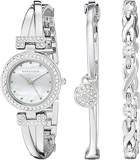 Women's Premium Crystal Accented Bangle Watch and Bracelet Set