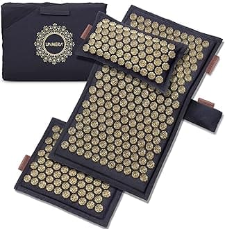 UNMERA Acupressure Mat and Pillow Set,Natural Premium Linen & Coconut Fiber Filling,for Back/Neck Pain Relief, Sciatic, Headache and Muscle Relaxation, Comes with Carrying Bag