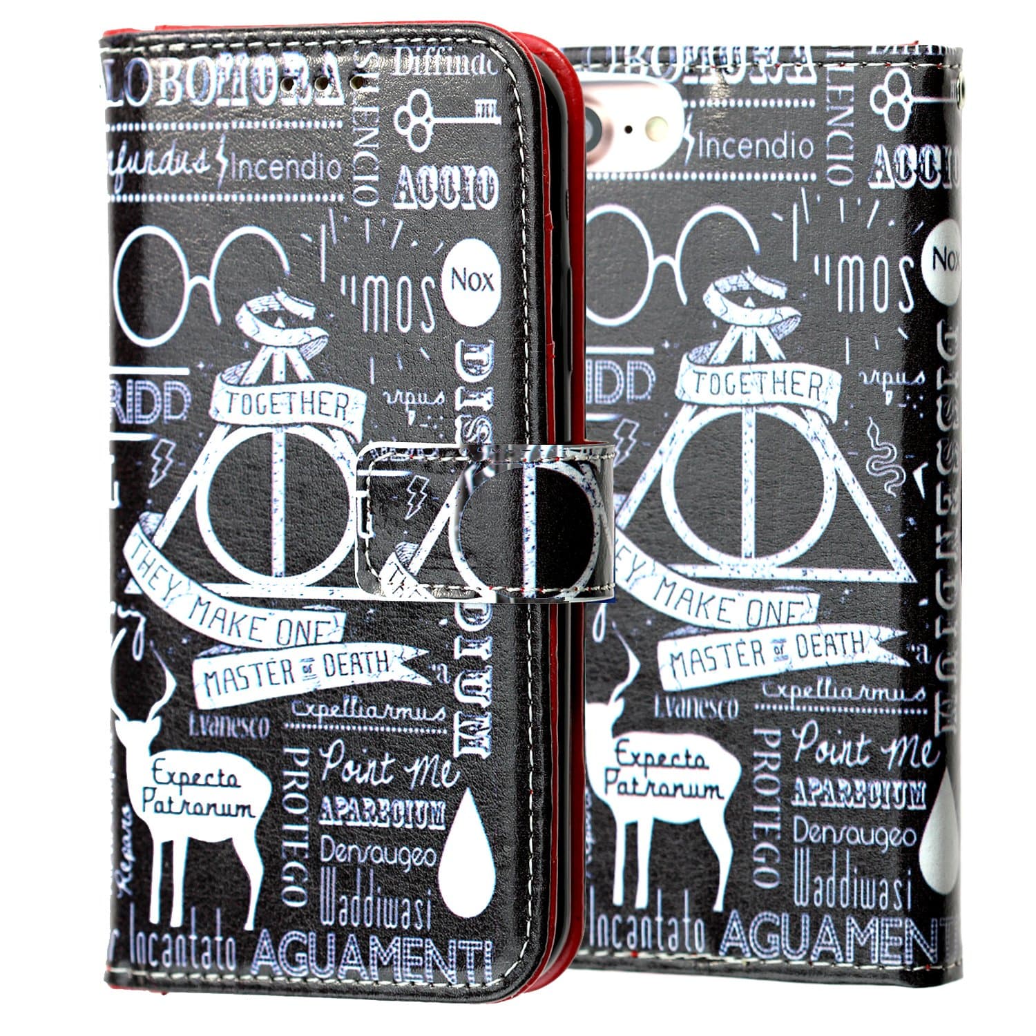 iPhone SE, 8, 7 Wallet Case, DURARMOR Harry Together Spells PU Leather Folio Wallet with ID, Credit Card, Cash Slots Flip Stand Carrying Case for iPhone 6 / 6s / 7/8 / SE