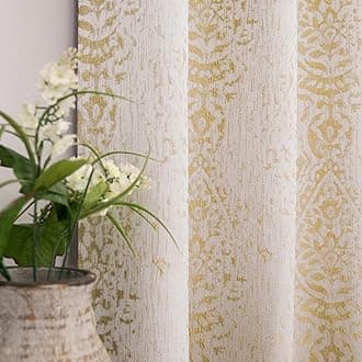 Gold Yellow Curtains for Living Room 84 Inch Length 2 Panels Set Vintage Mid Modern Century 50% Blackout Texture Window Boho Damask Moroccan Pattern Design Jacquard Elegant Luxury Curtains for Bedroom