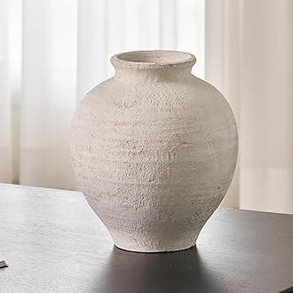 LB2 White Ceramic Large Vase, 11.8" Tall Zen Style, Terra Cotta Pitcher, Distressed Farmhouse Decor, Pottery Decorative Flower for Home Decor (C - White 11.8")