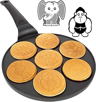 Animal Mini Pancake Pan- Make 7 Unique Flapjack Zoo Animals, Includes Elephant, Giraffe and More- Nonstick Pan Cake Maker Griddle for Morning Breakfast Fun & Easy Cleanup- Easter Basket Stuffer Gift