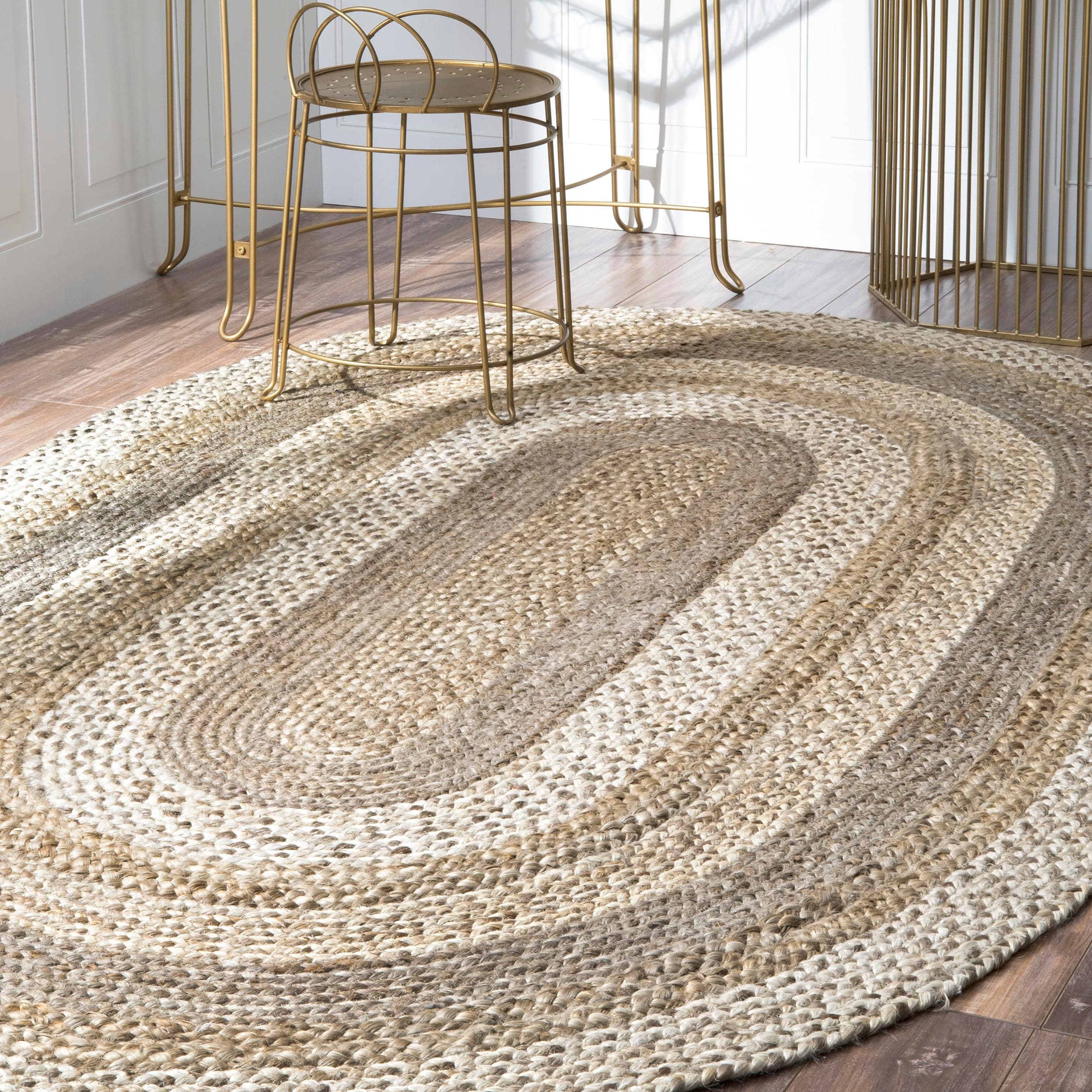 Charlene Natural/Ivory, 5' x 8' Oval, Solid, Jute, Soft and Textured, High Traffic, Stain Resistant, Easy Clean, Durable Area Rug for Bedroom, Living Room, Dining Space, Foyer, Entryway
