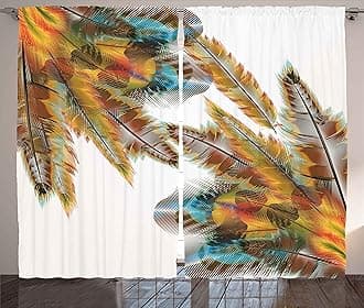 Ambesonne Tribal Decor Curtains by, Ethnic Feathers Bohemian Lifestyle Featured Primitive Artsy Hippie Image, Living Room Bedroom Window Drapes 2 Panel Set, 108W X 63L Inches, Sepia Apricot