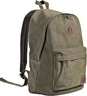 Canvas Vintage Backpack, Lightweight Travel Daypack, Canvas Backpack, Large Capacity, Holds 15.6-inch Laptop, For Work or School, Unisex, armygre
