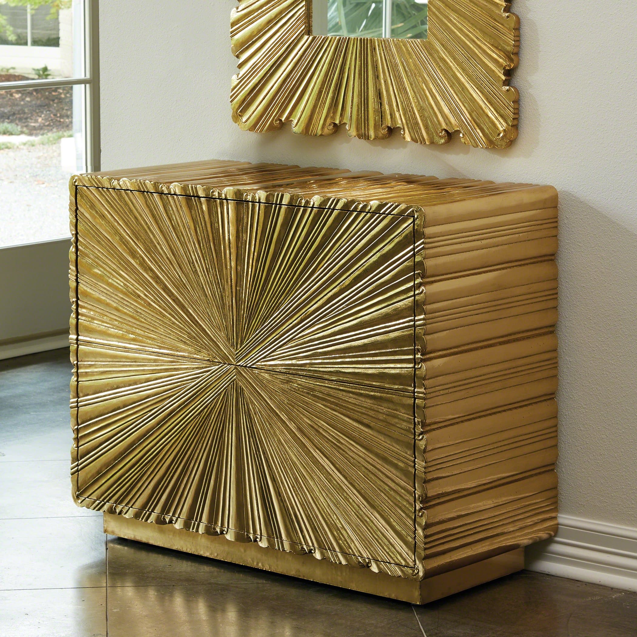 Global Views Linen Fold 2 Drawer Chest Brass