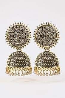 Fashion Frill Women's Jewellery Earrings For Women Traditional Gold Plated Floral Golden Pink Jhumkas Pearl Studded Drop Earrings For Women Gift For Sister