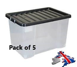 35L Large Big Plastic Storage Clear Box - Strong & Stackable boxes - Pack of 3