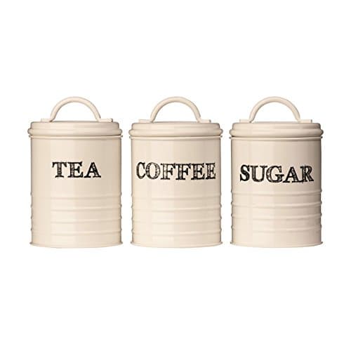 Cream Enamel Tea Coffee Sugar Storage Canisters