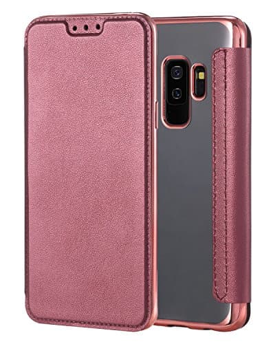 Galaxy S9 Plus Case,S9 Plus Case,Snewill Slim PU Leather Folio Flip Case with Card Slot & Clear Soft TPU Back Cover for Samsung Galaxy S9 Plus - Rose Red