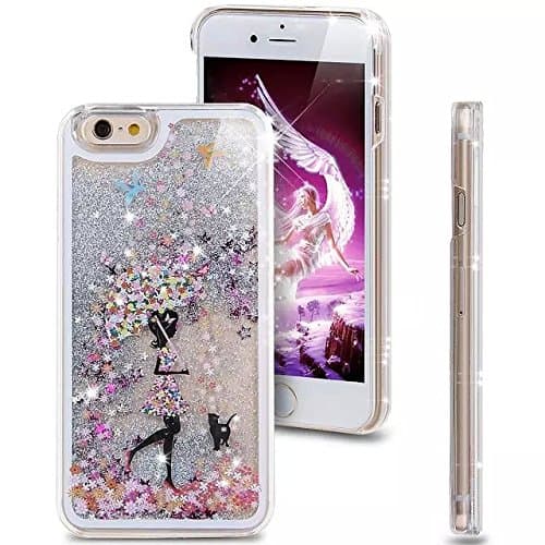 UBMSA Case for iPhone 6/6s/6plus/6splus,iphone 5s 4s,Bling Sparkle Shining Glitter Liquid Quicksand Sandglass Skin Patterned Design Plastic Hard Back Protective Phone Novelty Case Cover Shell (Umbrella girl, iphone 6s/6 4.7")