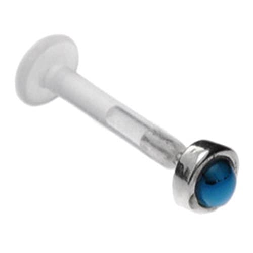 Silver & BioFlex Labret Stud - Blue Turquoise 1.2mm x 6mm
