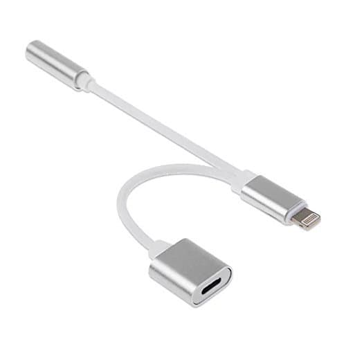 3.5mm Headphone Adapter, 2 in 1 Lightning iPhone 7 Adapter & Splitter, Lightning Charger and 3.5mm Earphone Stereo Jack Cable Adapter for iPhone 7/7 Plus(Silver)