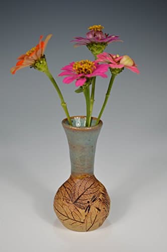 Leaf Vase Handmade Stoneware Clay Pottery w/Dragonfly Impression