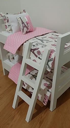 18" Doll Bunk Beds With Bedding, Paris Doll Bedding With Polka Dots Made to Fit American Girl Dolls