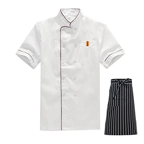 Kitchen Sleeve White With Pattern Men Chef Coat Short Sleeve(M)