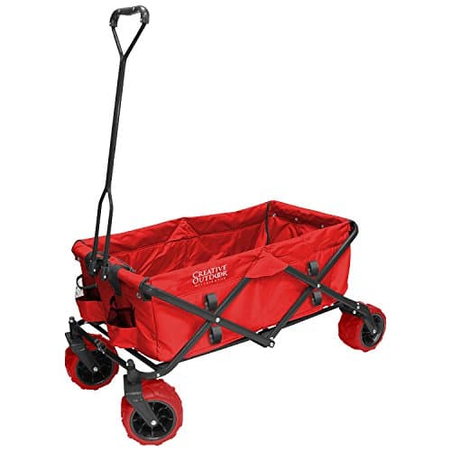 Multi Purpose All-Terrain Wheels Folding Wagon in Red, Great for the Beach, Shopping, Tailgating, Fits in Most Trunks