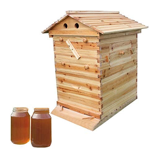 Wooden Bee Hive House,Automatic, with 7 Flow Frames Beekeeping Equipment Set, Wax Boiled Beehive, Beekeeping Equipment, for Beginners & Experienced Beekeepers