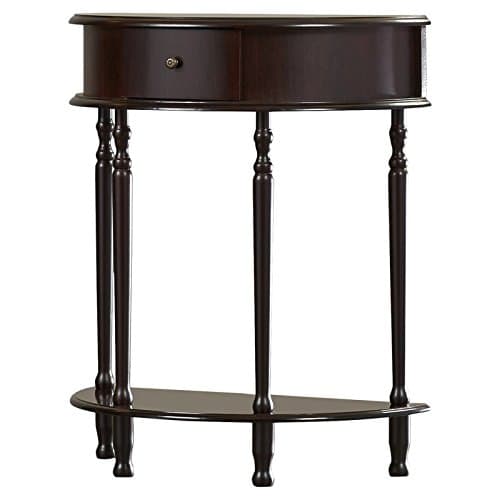 Wood Console Table with Shelf - Half Moon Console Table with Drawer - Cherry