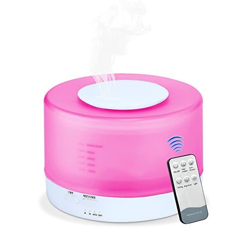 Essential Oil Diffuser- 500ml Remote Control Ultrasonic Aroma Essential Oil Cool Mist Humidifier with 4 Timer Settings ,Waterless Auto Shut-off and 7 Color LED Lights Changing (500mlqicai-Remotec)