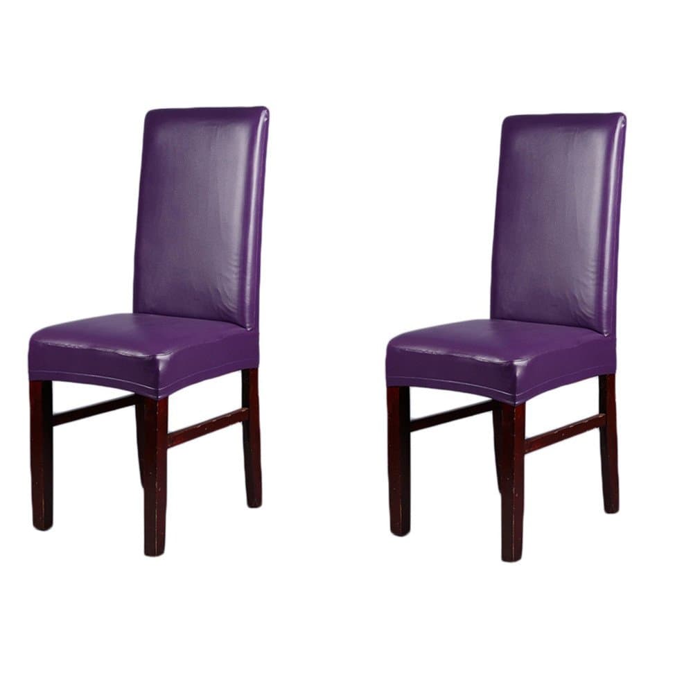 Dining Chair Covers , Solid Color PU Leather Stretch Waterproof Chair Protector Covers For Dinging Living Room Chair (2 PCS, D)
