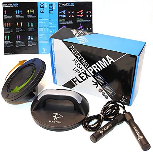 Push Up Bar - Rotating Push Up - Push Up Bars - Push-Up Bars - Free Skipping Rope - Reduce Wrist strain - Perfect set for: Home - Gymnastics - Gym - Sports - Exercise - Crossfit - Thai Boxing - for: Adults - Men - Women - Kids - FlexPrima Fitness