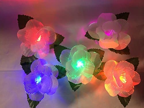 Light up LED Artificial White Fiber Optic Rose -5 Pack (Color Changing LED)