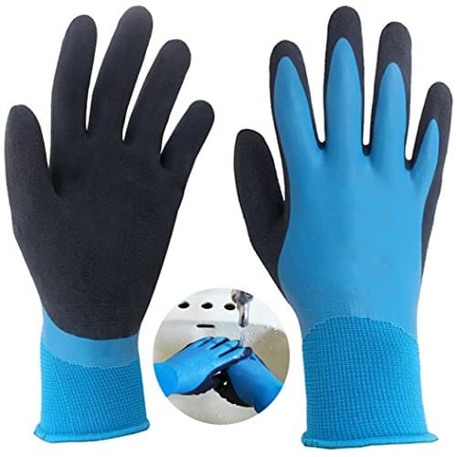 Waterproof Work Gloves, Slip-Resistant Coating Nylon Comfortable Gloves, Improved Dexterity Hand Protective Safety Gloves, Ideal for Gardening Watering Clamming Car Cleaning Multipurpose - 1 Pair