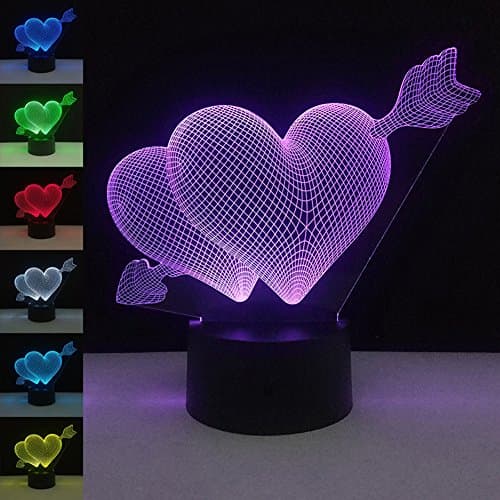 3D Night Light Touch Table Desk Lamp, 7 Colors 3D Optical Illusion Lights with Acrylic Flat & ABS Base & USB Charger for Birtthday Valentine's Day Gifts(Piercing heart)