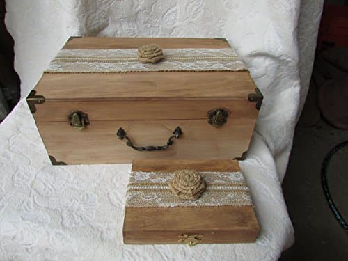 Rustic Stained Wedding Card AND Ring Box Burlap Banner Burlap and Lace Pearl trim Burlap Flower
