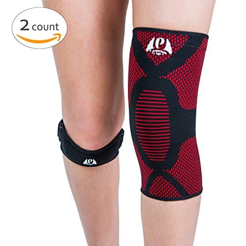 Perpetuum Sports Bundle: 1 Knee Compression Sleeve Support & 1 Knee Patella Strap | Aids in Rehabilitation, Helps Ease Pain and Stiffness During Basketball, Weightlifting, Crossfit, Running & More