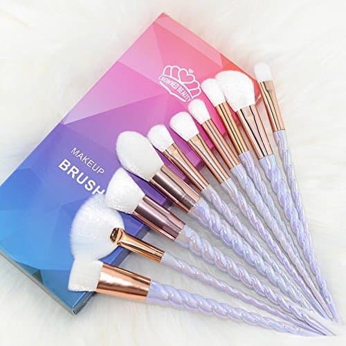 MakeUp Brushes Unicorn 10 PCS Professional Make Up Brushes for Foundation Eyebrow Eyeliner Blush Cosmetic Blending Concealer Brushes Set with Case