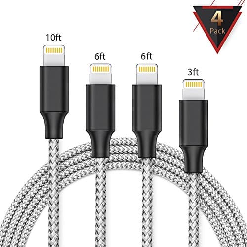 iPhone charger,oduey lightning cable, 4Pack 3FT 6FT 6FT 10FT iphone cord for iPhone X/8/7/7 Plus/6s/6s Plus/6/6 Plus/SE/5s/5c/5,iPad/iPod-Black-Silver