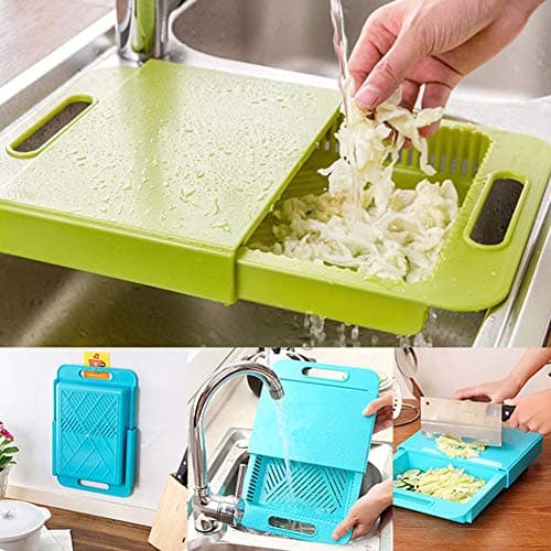Mlec tech Multifunctional Kitchen Chopping Board Cutting Board, 3-in-1 Telescopic Removable Vegetables Fruit Drain Boards/Storage Basket/Cutting Boards Kitchen Gadget For Home Kitchen, Restaurant
