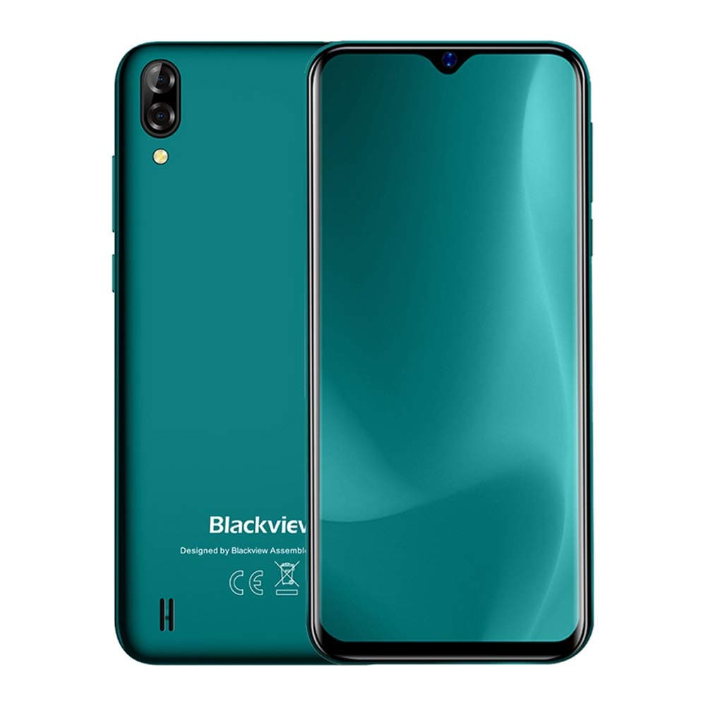 【2019】Blackview A60 3G Android 8.1 DUAL SIM-Free Mobile Phones - 6.1 inch (19.2:9) Full Screen view unlocked smartphone, Quad core 1.3GHz 1GB+16GB, 5MP+13MP dual camera, 4080mAh battery, GPS - Green