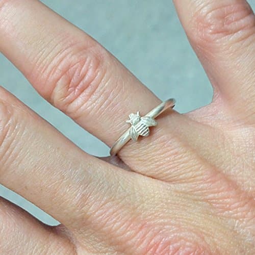 Bee Ring, Petite Fine Silver Bee on Sterling Band