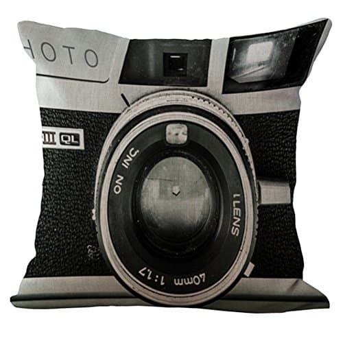 Sunshine06 Camera Pattern Vintage Cotton Linen Square Throw Pillow Case Decorative Cushion Cover Pillowcase Cushion Case for Sofa Bed Chair18 X 18 Inch (A)