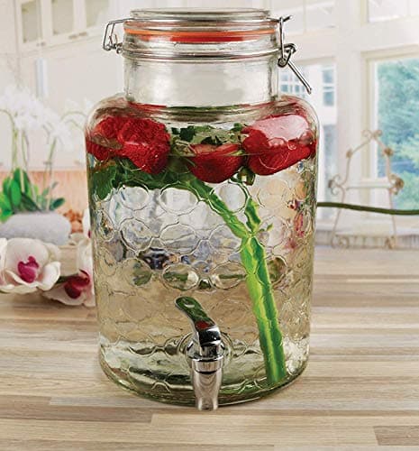 Circleware 92017 Garden Gate New Beverage Dispenser with Locking Swing Top Lid, Fun Party Entertainment Home Kitchen Glassware Water Pitcher for Juice, Beer & Cold Drinks, Glass, Clear